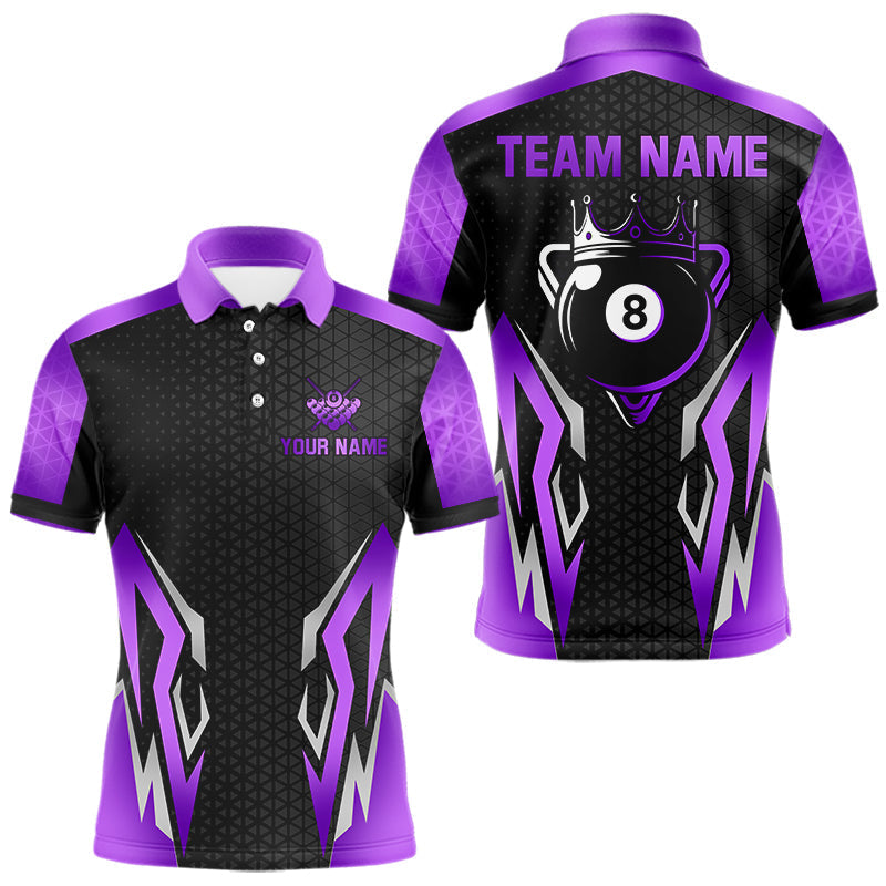 Maxxcorners Black Purple 8 Ball Pool Crown Billiard Shirt For Men Custom Billiard Jersey Team Polo & 1/4 Zip MT0307