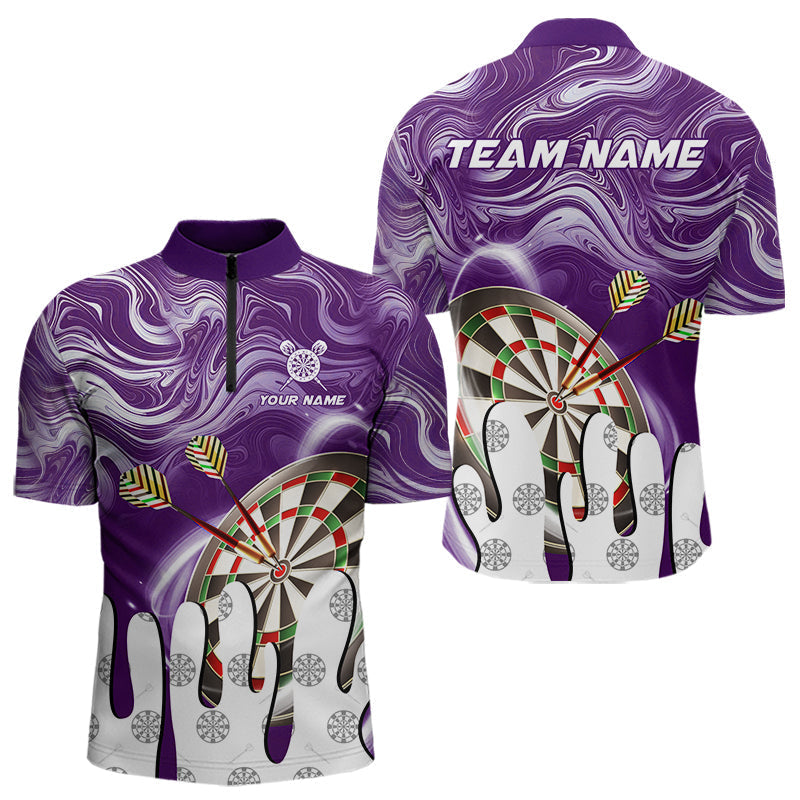 Blisscorners Personalized Marble Swirl Dart Shirt For Men Custom Funny Darts Jersey Team Polo & 1/4 Zip| Purple LM2206