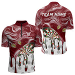 Blisscorners Personalized Marble Swirl Dart Shirt For Men Custom Funny Darts Jersey Team Polo & 1/4 Zip| Red LM2206