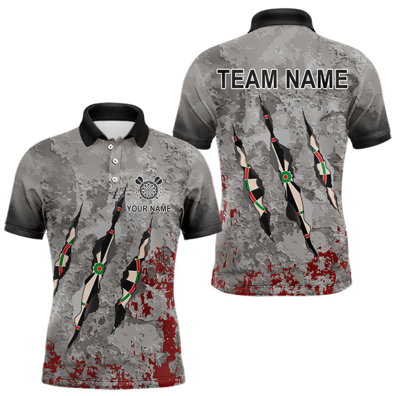 Blisscorners Personalized Red Grey Grunge Dart Shirts For Men Custom Dart Team Jersey MT1706