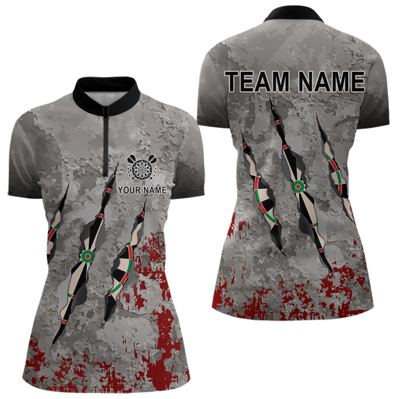 Blisscorners Personalized Red Grey Grunge Dart Shirts For Men Custom Dart Team Jersey MT1706