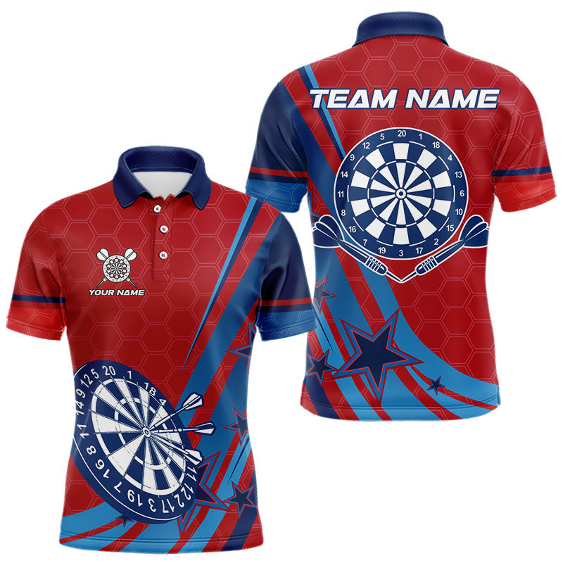 Blisscorners Red And Blue Stars Darts Shirt For Men Custom Dartboard Jerseys Team Polo & 1/4 Zip, Darts Outfit MT1007
