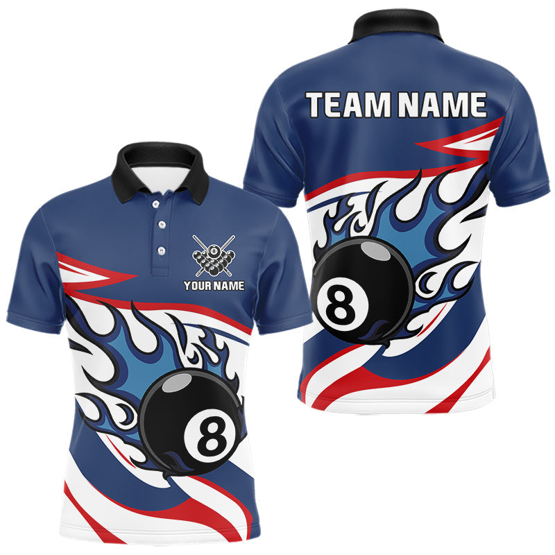 Blisscorners Red, White And Blue 8 Ball Flame Billiard Shirt For Men Custom Billiard Team Jersey Polo & 1/4 Zip LM2206