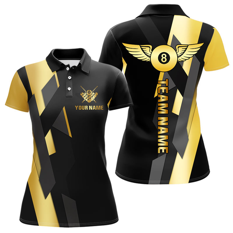 Blisscorners Black And Golden 8 Ball Wings Billiard Shirt For Men Custom Pool Team Jersey Polo & Quarter Zip  LM2206