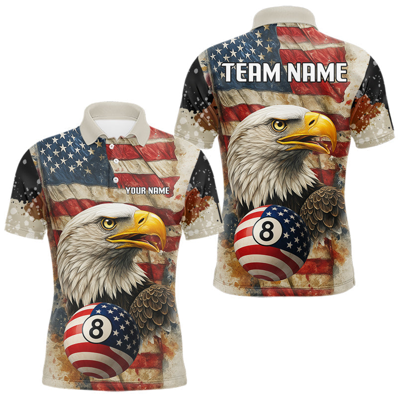 Blisscorners Personalized Patriotic Eagle 8 Ball Billiard Shirt For Men, Vintage American Flag Pool Team Jersey  LM2206
