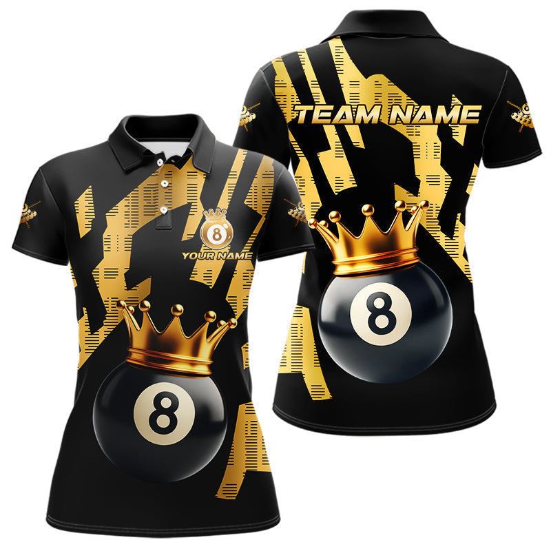 Blisscorners Black And Golden 8 Ball Crown Billiard Shirt For Men Custom Pool Team Jerseys Polo & Quarter Zip LM1307