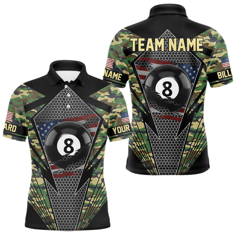 Blisscorners Military Green Camo 8 Ball Pool Billiard Shirt For Men Custom Patriotic US Flag Billiard Jerseys LM2206