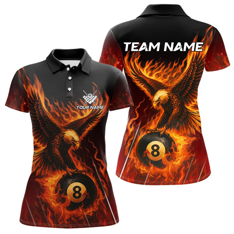 Blisscorners Customized Orange 8 Ball Fire Flame Eagle Billiard Shirt For Men, Pool Team Jersey Polo & 1/4 Zip LM2007