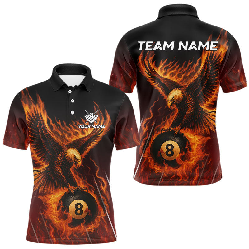 Blisscorners Customized Orange 8 Ball Fire Flame Eagle Billiard Shirt For Men, Pool Team Jersey Polo & 1/4 Zip LM2007