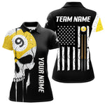 Blisscorners Personalized 9 Ball Skull Billiard Shirt For Men, American Flag Pool Team Jerseys Polo & 1/4 Zip LM3006
