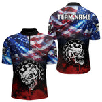 Blisscorners Personalized American Flag Funny Skull Darts Shirt For Men Custom Patriotic Darts Team JerseysLM3006