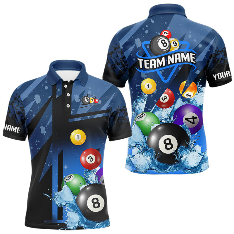Blisscorners Blue Billiard Jerseys For Men Custom 3D Pool Balls Billiard Shirts Team Polo & Quarter Zip