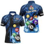 Blisscorners Blue Billiard Jerseys For Men Custom 3D Pool Balls Billiard Shirts Team Polo & Quarter Zip