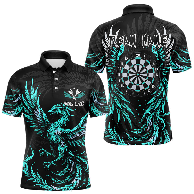 Blisscorners Personalized Phoenix Dartboard Wings Men's Dart Shirts Custom Black & Turquoise Darts Team Jerseys LM3006