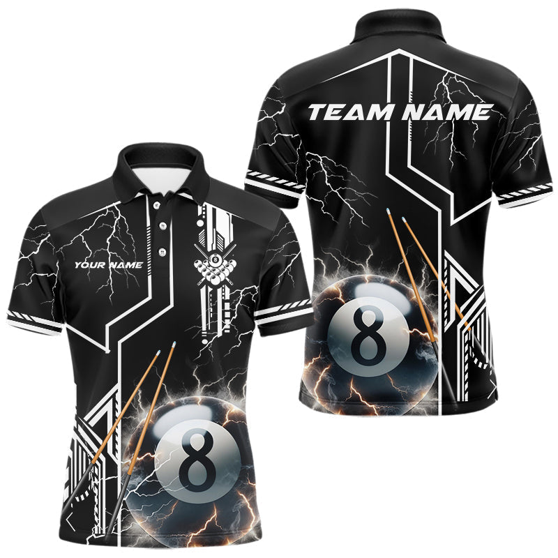 Blisscorners Personalized Thunder Lighting 8 Ball Shirt For Men, White Black Billiard Team Shirts