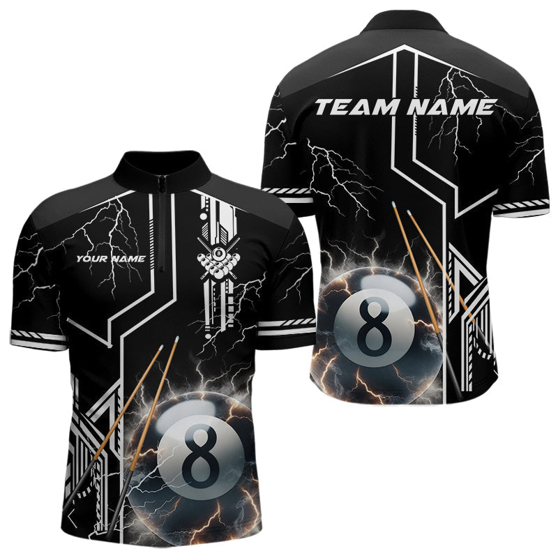 Blisscorners Personalized Thunder Lighting 8 Ball Shirt For Men, White Black Billiard Team Shirts