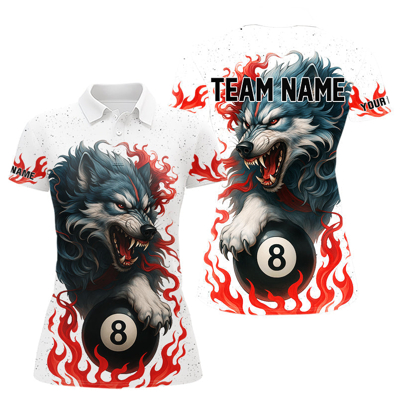 Blisscorners Personalized Wolf Flaming 8 Ball Billiard Shirts For Men Custom Billiard Pool Team Jersey |Red