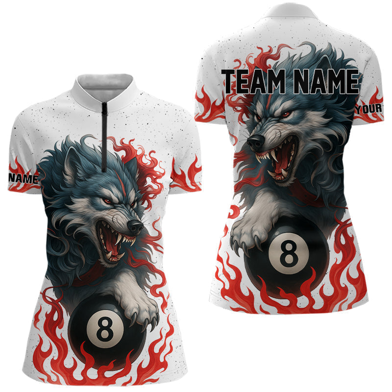 Blisscorners Personalized Wolf Flaming 8 Ball Billiard Shirts For Men Custom Billiard Pool Team Jersey |Red