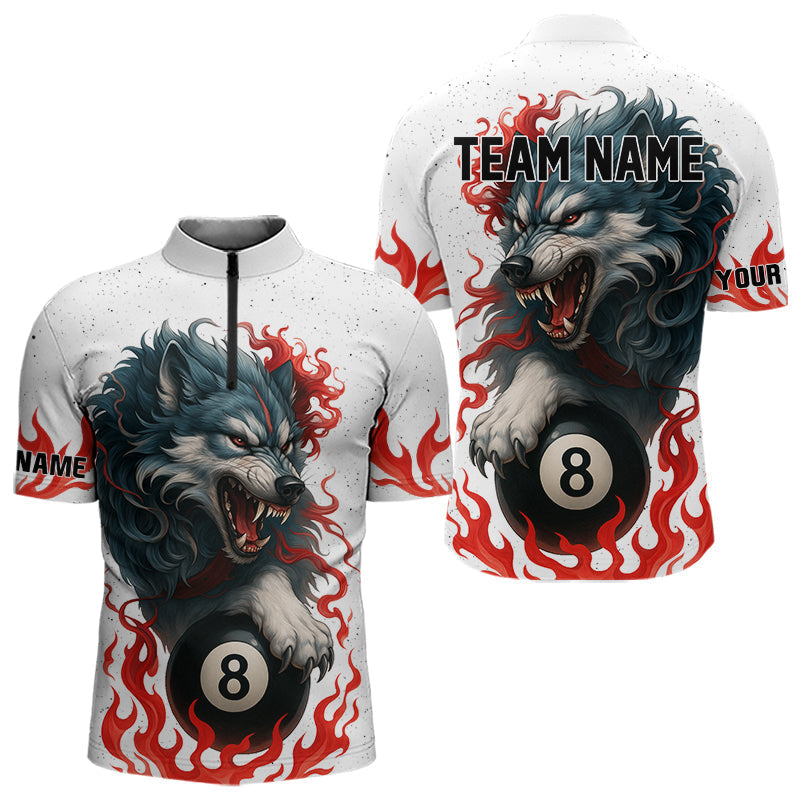 Blisscorners Personalized Wolf Flaming 8 Ball Billiard Shirts For Men Custom Billiard Pool Team Jersey |Red