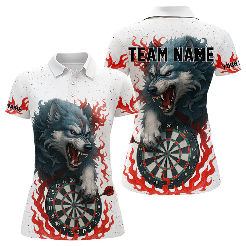 Blisscorners Personalized Wolf Flaming Dart Shirts For Men Custom Darts Jerseys Team Polo & Quarter Zip | Red