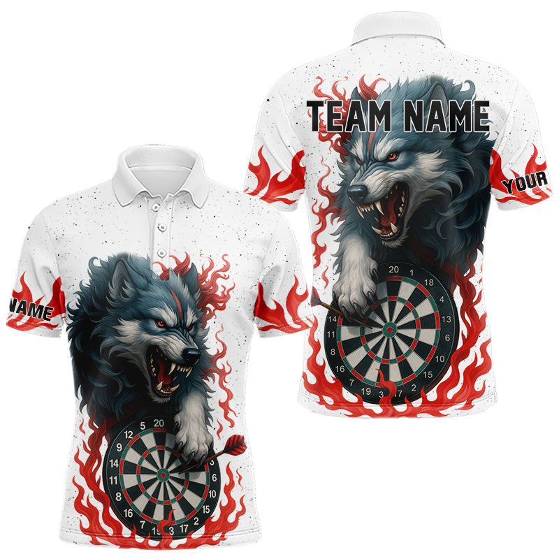 Blisscorners Personalized Wolf Flaming Dart Shirts For Men Custom Darts Jerseys Team Polo & Quarter Zip | Red