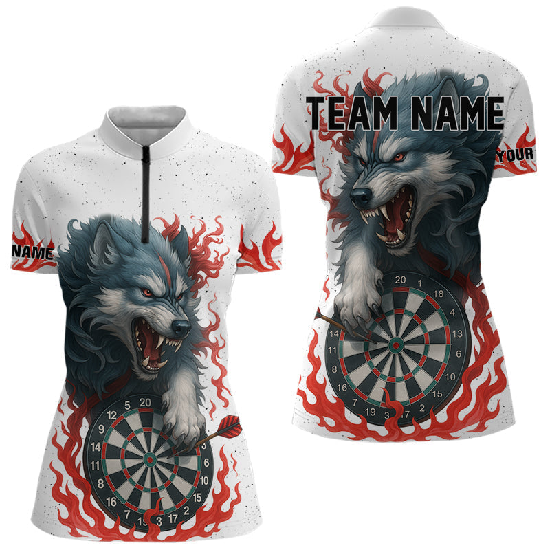 Blisscorners Personalized Wolf Flaming Dart Shirts For Men Custom Darts Jerseys Team Polo & Quarter Zip | Red