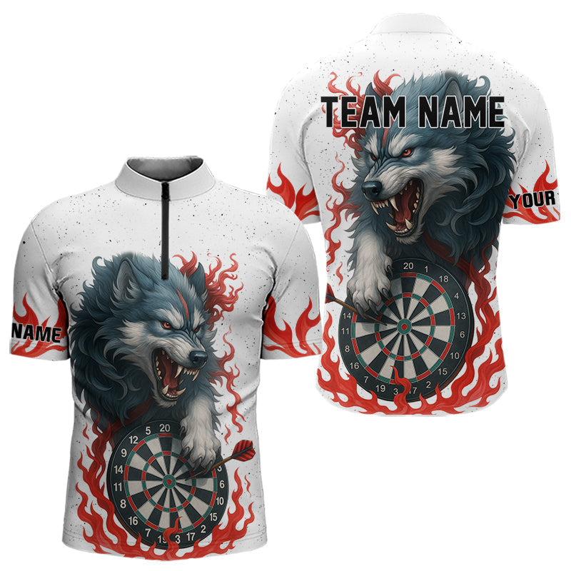 Blisscorners Personalized Wolf Flaming Dart Shirts For Men Custom Darts Jerseys Team Polo & Quarter Zip | Red