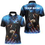Maxxcorners Blue Flaming American Flag Eagle Billiard Shirt For Men Custom 8 Ball Pool Jersey Polo & 1/4 Zip MT0307