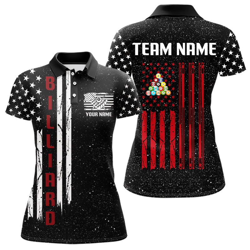 Blisscorners Grunge USA Flag Billiard Jerseys For Men Custom Patriotic Billiard Polo & Quarter Zip Team Shirt