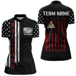 Blisscorners Grunge USA Flag Billiard Jerseys For Men Custom Patriotic Billiard Polo & Quarter Zip Team Shirt