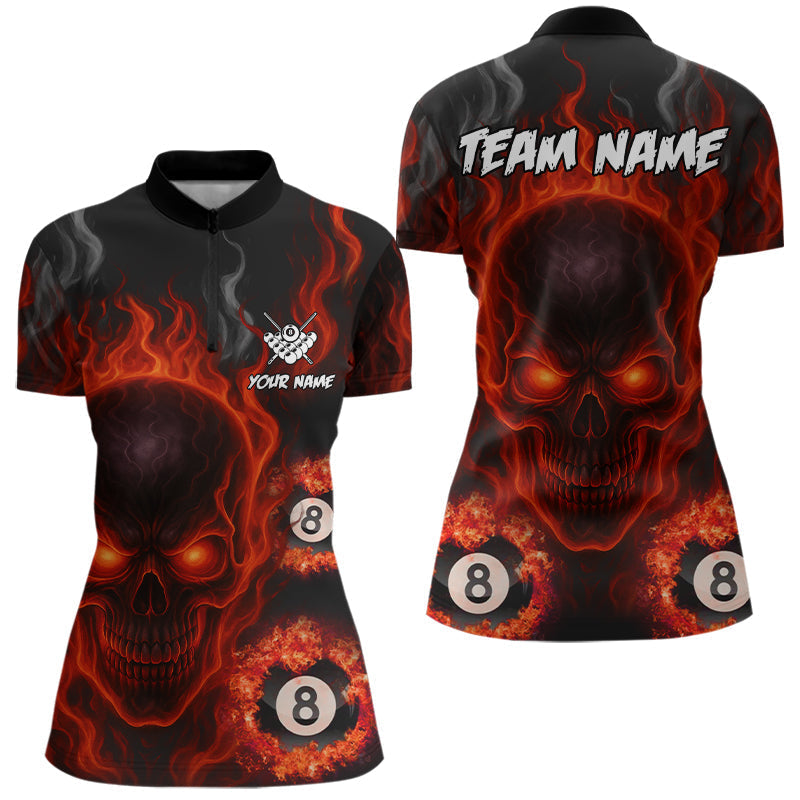 Blisscorners Red Flaming Skull 8 Ball Billiard Shirt For Men Custom Pool Jerseys Team Polo & Quarter Zip