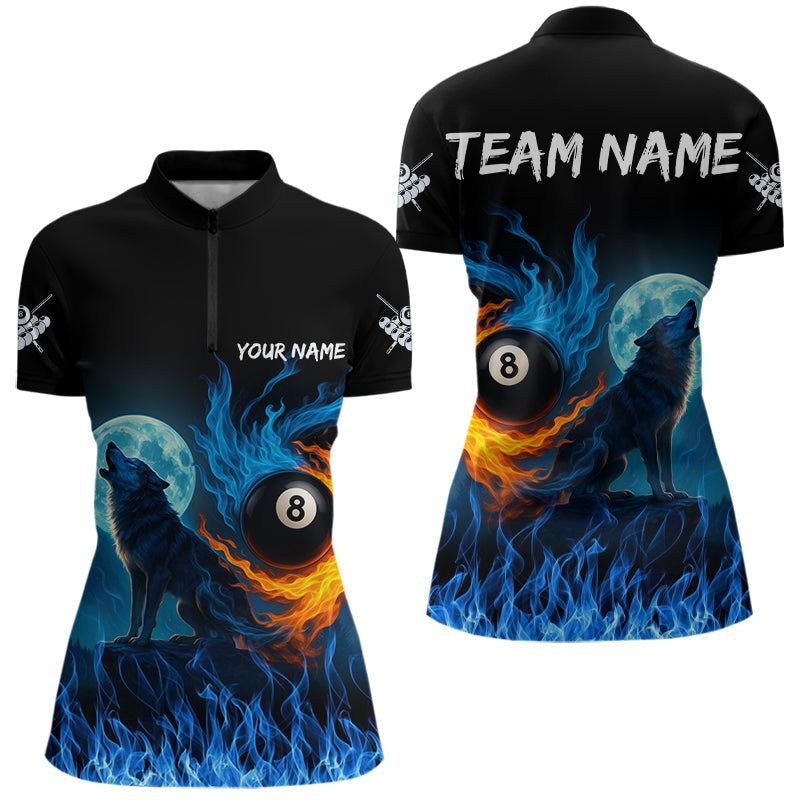 Blisscorners Personalized Flaming 8 Ball Pool Wolf Billiard Shirts For Men Custom Team League Billiard Jerseys MT1006