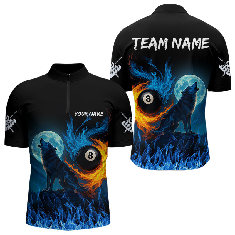 Blisscorners Personalized Flaming 8 Ball Pool Wolf Billiard Shirts For Men Custom Team League Billiard Jerseys MT1006