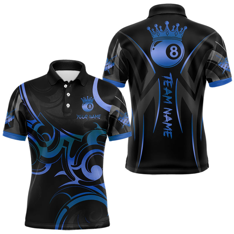 Blisscorners Black And Blue 8 Ball Crown Tribal Billiard Shirt For Men Custom Pool Team Jersey Polo & 1/4 Zip MT707
