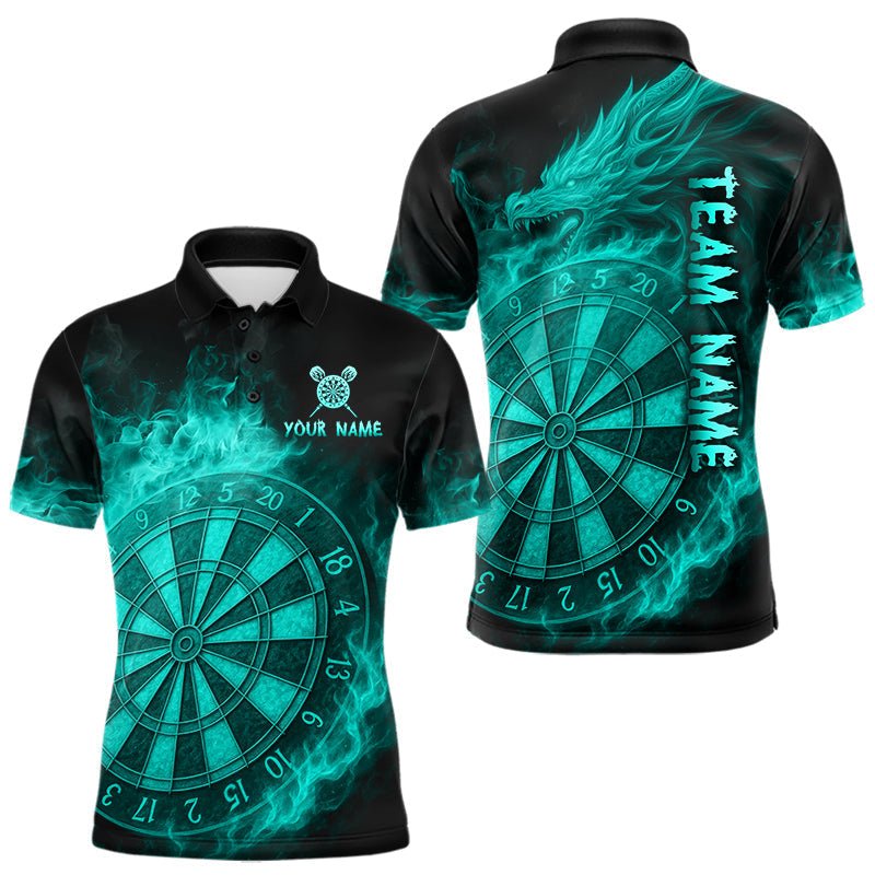 Maxxcorners Personalized 3D Turquoise Dartboard Dragon Flame Dart Shirts For Men Custom Darts Team Jerseys MT0307