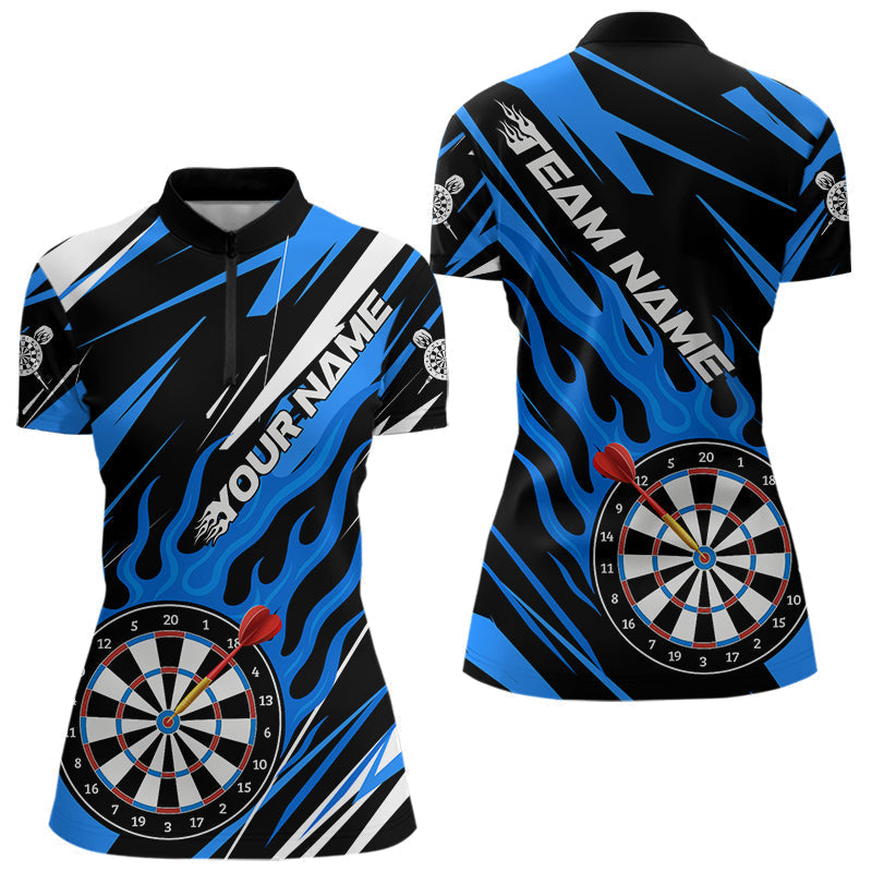 BlisscornersBlue Dartboard Flame Custom Dart Shirts For Men, Darts Team Jerseys Polo & Quarter Zip Shirts