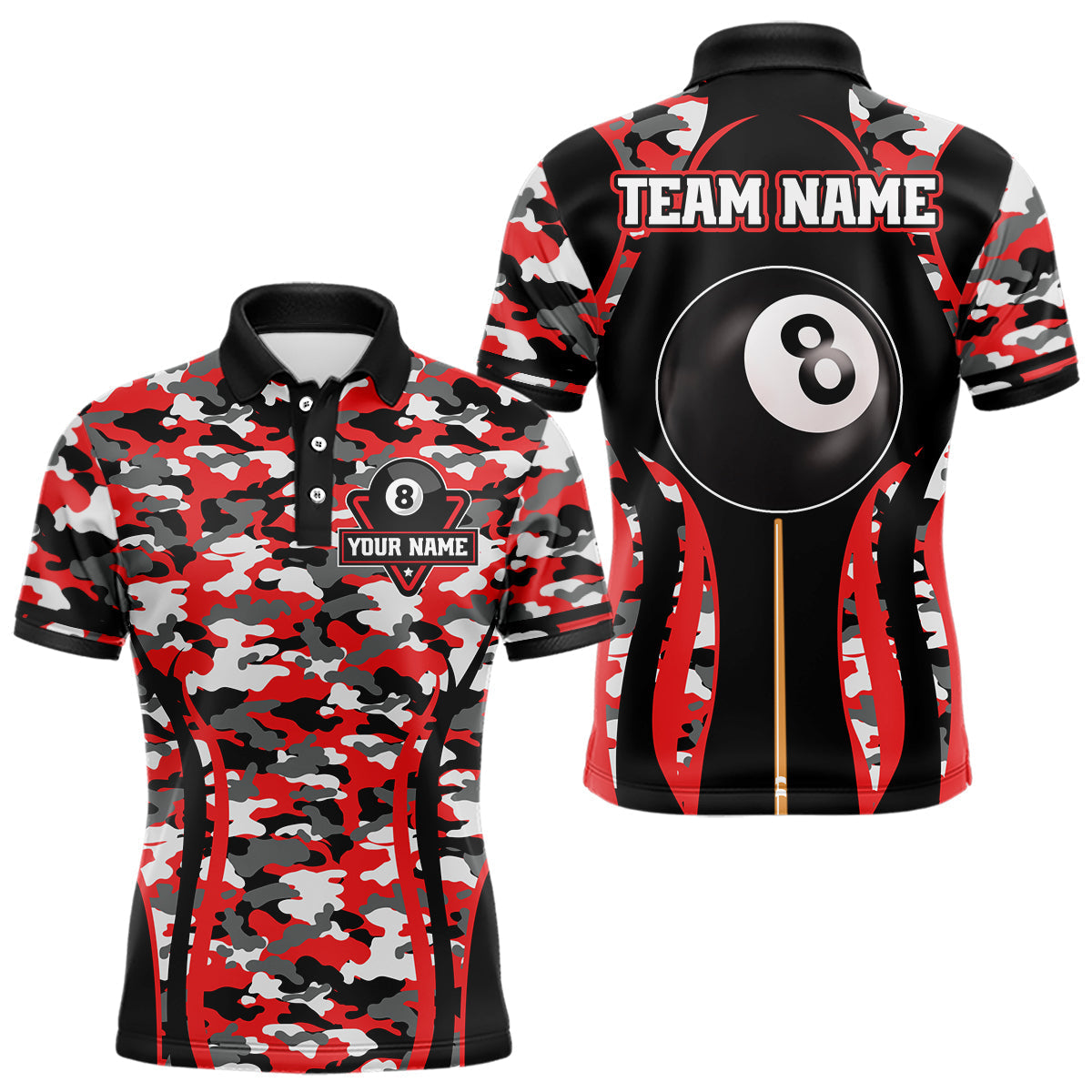 Blisscorners Custom Red Camouflage 8 Ball Pool Billiard Shirt For Men, Billiard Jersey Outfit, Pool Team Shirt LM2206