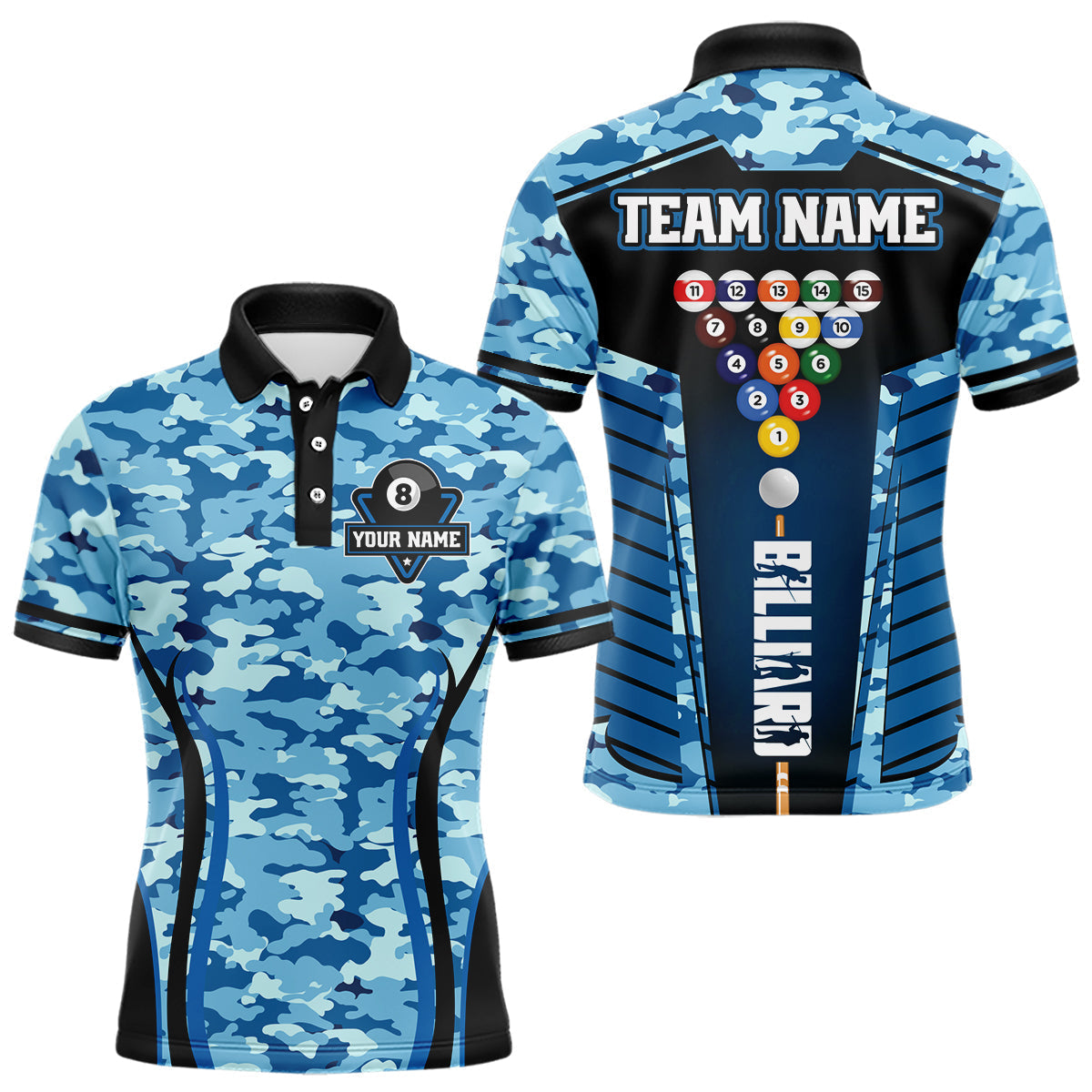 Blisscorners Custom Blue Camouflage 8 Ball Pool Billiard Shirt For Men, Billiard Jersey Outfit, Pool Team Shirt  LM2206