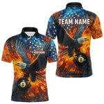 Blisscorners Personalized Flaming American Flag 8 Ball Eagle Billiard Shirt For Men, Patriotic Pool Team Jersey LM3006