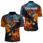 Blisscorners Personalized Flaming American Flag 8 Ball Eagle Billiard Shirt For Men, Patriotic Pool Team Jersey LM3006
