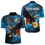 Blisscorners Personalized Blue Flaming US Flag 8 Ball & 9 Ball Eagle Billiard Shirt For Men, Pool Team Jersey LM3006