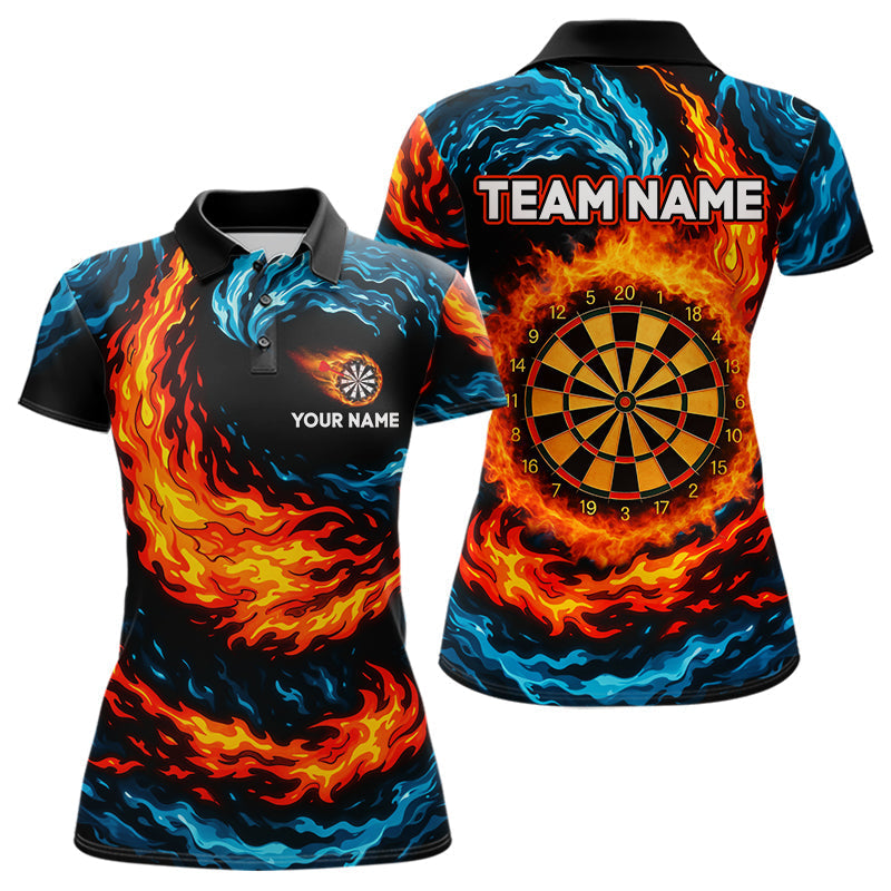 Blisscorners Personalized Blue And Orange Flame Darts Shirt For Men | Custom Storm Fire Team Darts JerseyLM3006