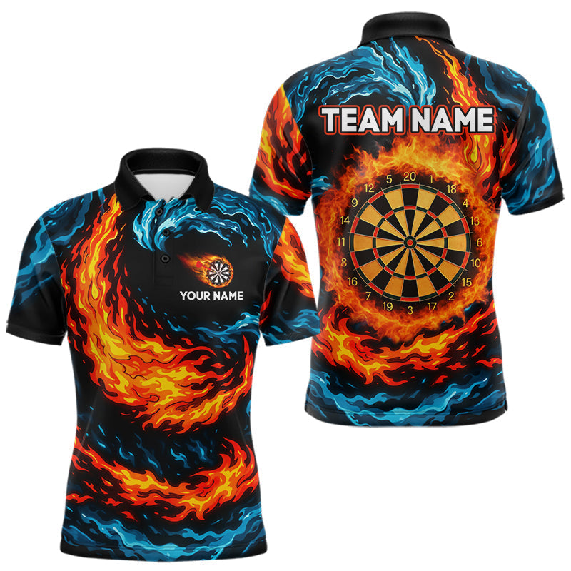 Blisscorners Personalized Blue And Orange Flame Darts Shirt For Men | Custom Storm Fire Team Darts JerseyLM3006