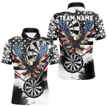 Blisscorners Custom Dart Shirt For Women, Grunge Eagle American Flag Black White Polo, 1/4 Zip Darts Jersey LM154