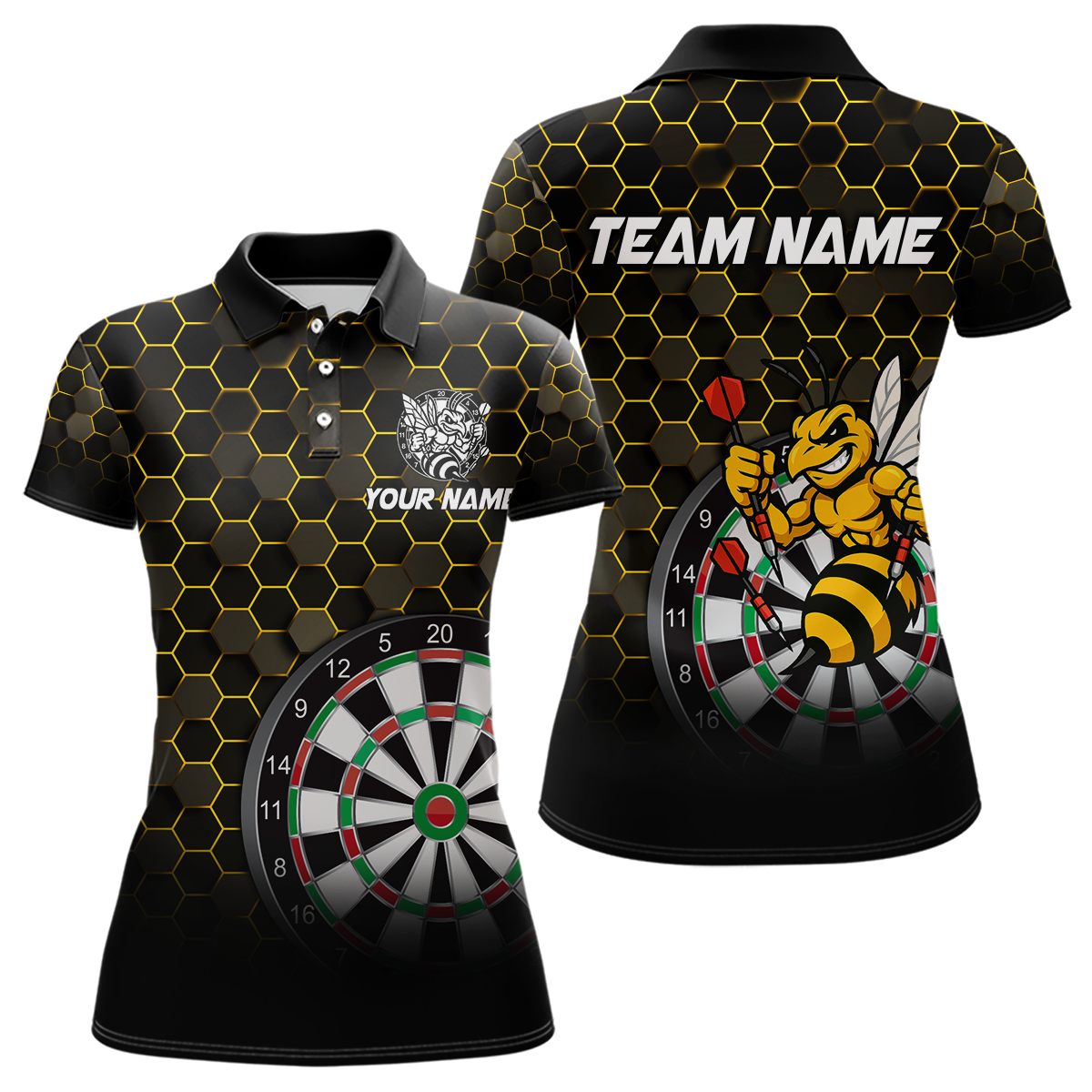 Blisscorners Funny Bee Hexagon Dart Shirts For Menâ€“ Custom Darts Team Polo & Quarter Zip Jerseys