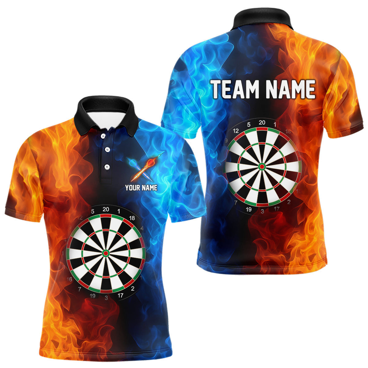 Blisscorners Blue And Orange Custom Fire Darts Shirt For Men, Personalized Darts Team Jersey Polo & 1/4 Zip LM2206