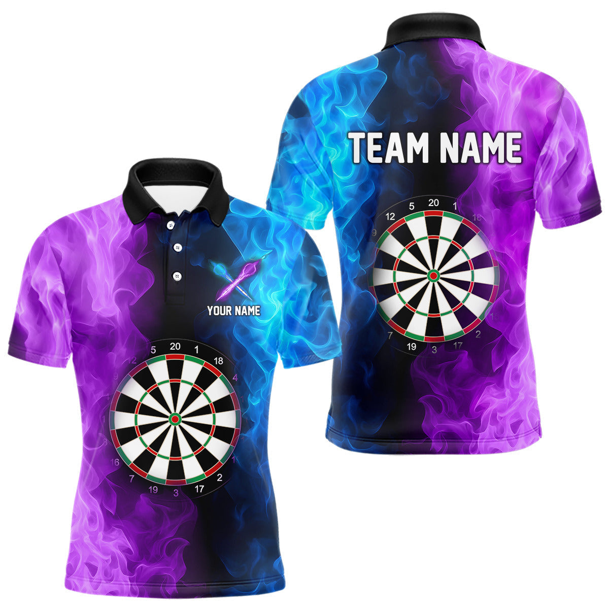 Blisscorners Blue And Purple Custom Fire Darts Shirt For Men, Personalized Darts Team Jersey Polo & 1/4 Zip LM2206