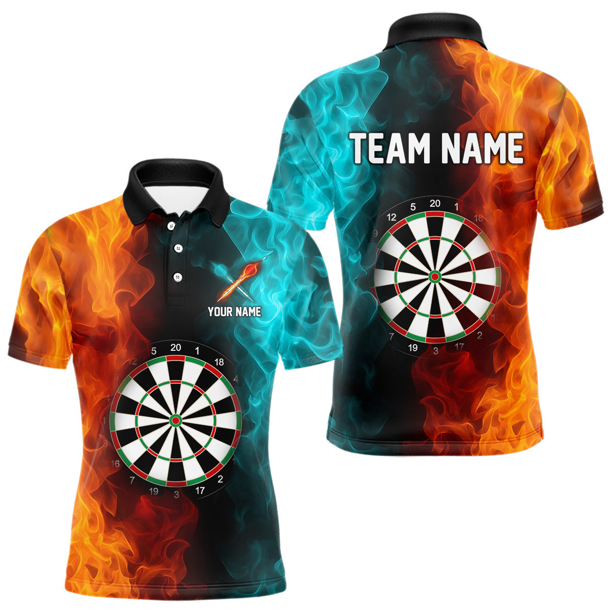 Blisscorners Orange And Turquoise Custom Fire Flame Darts Shirt For Men, Personalized Dart Team Jersey Outfit LM2206