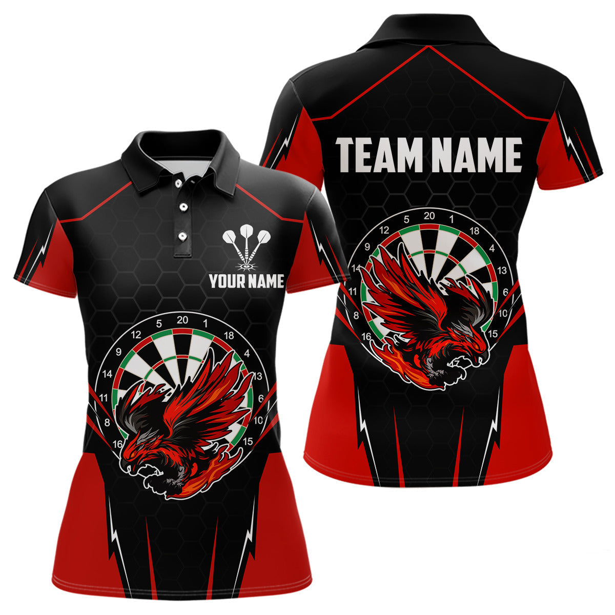 Blisscorners Custom Men's Darts Polo Shirts Red & Black Eagle Dartboard For Darts Jersey LM2007