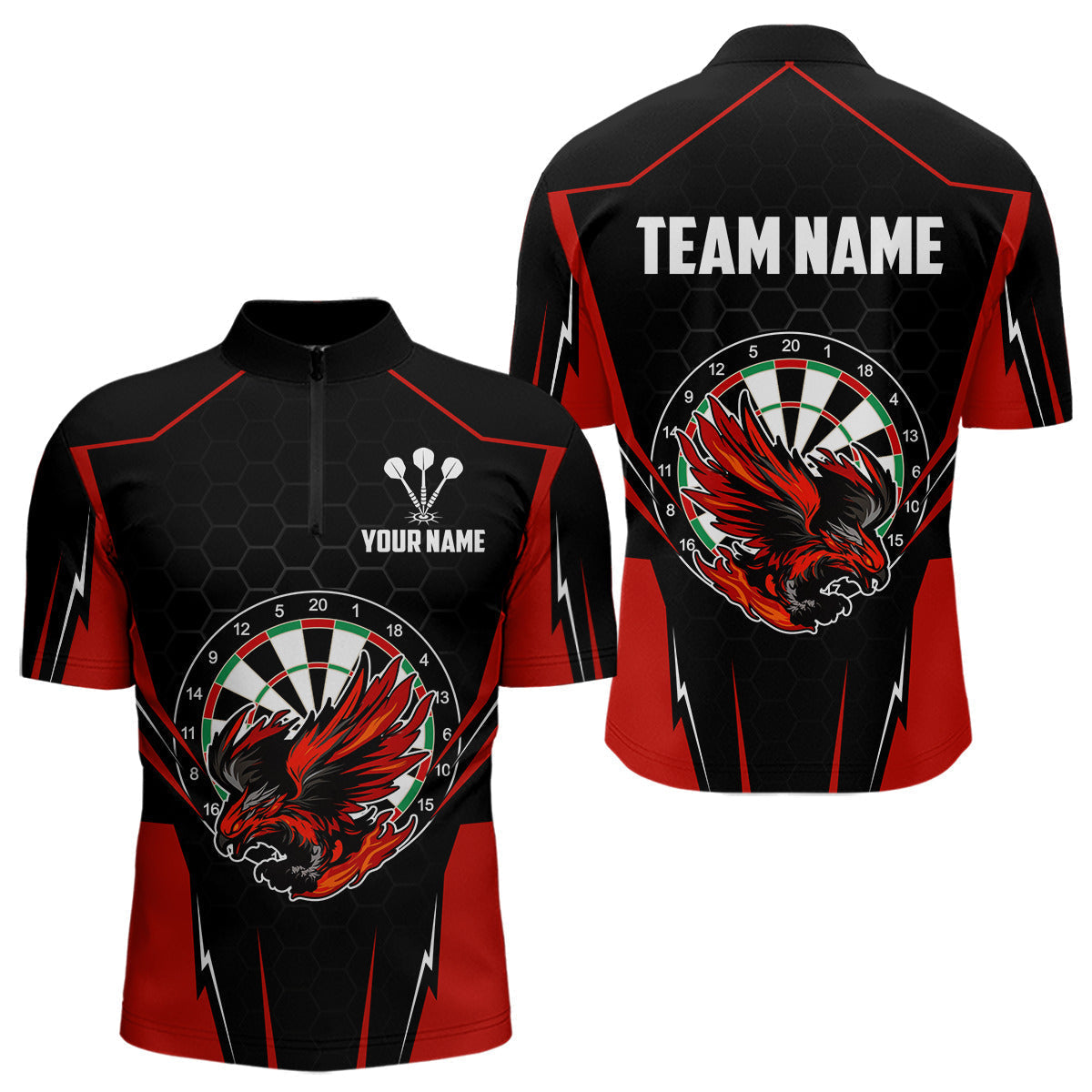 Blisscorners Custom Men's Darts Polo Shirts Red & Black Eagle Dartboard For Darts Jersey LM2007